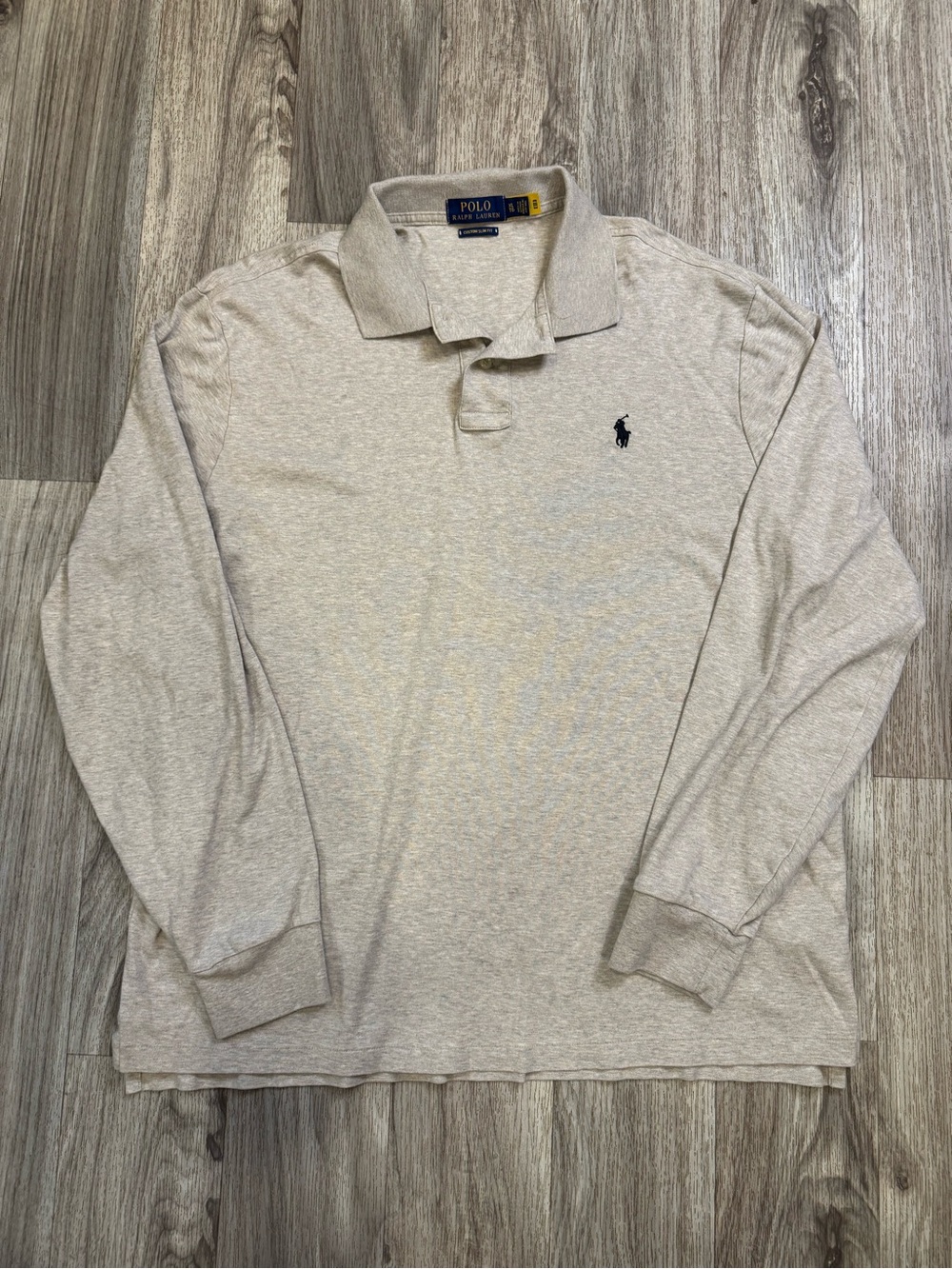 Polo Ralph Lauren Men’s XL Custom Slim Fit Long Sleeve Polo Heather Beige Cotton
